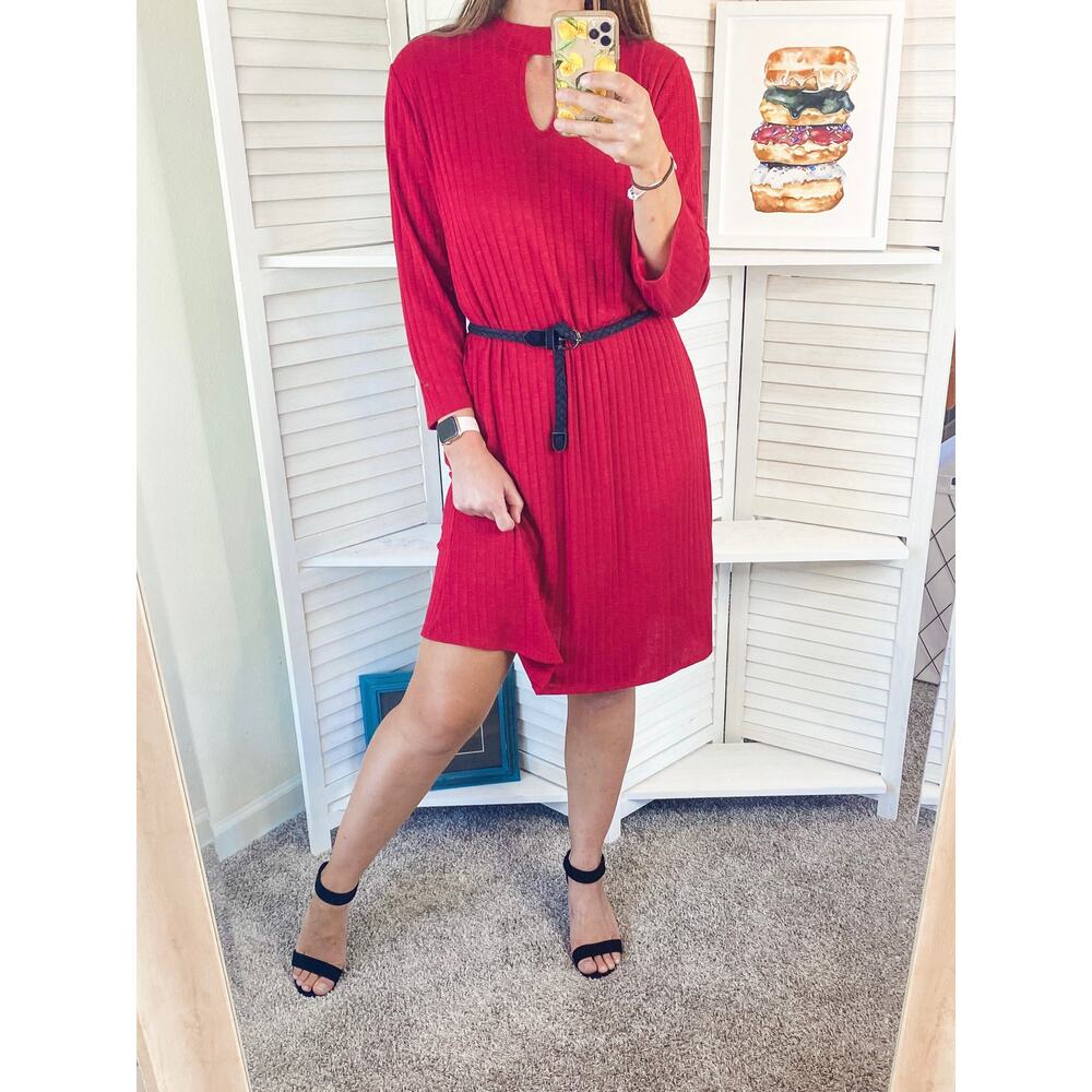 Pink Rose Red ribbed knee length sweater dress